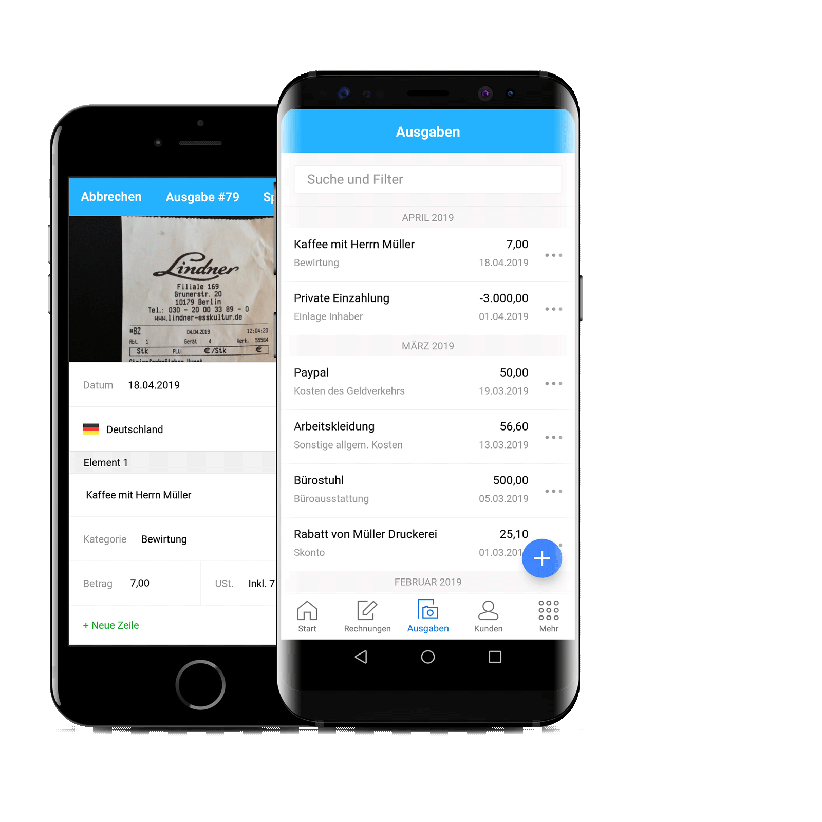 Ausgaben koennen mit der Debitoor Android App ueberall erfasst werden