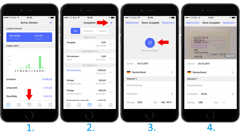 Ausgaben erfassen mit der Rechnungsprogramm App für iOS