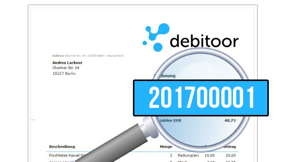 Debitoor Rechnung mit neuer Rechnungsnummer für 2017