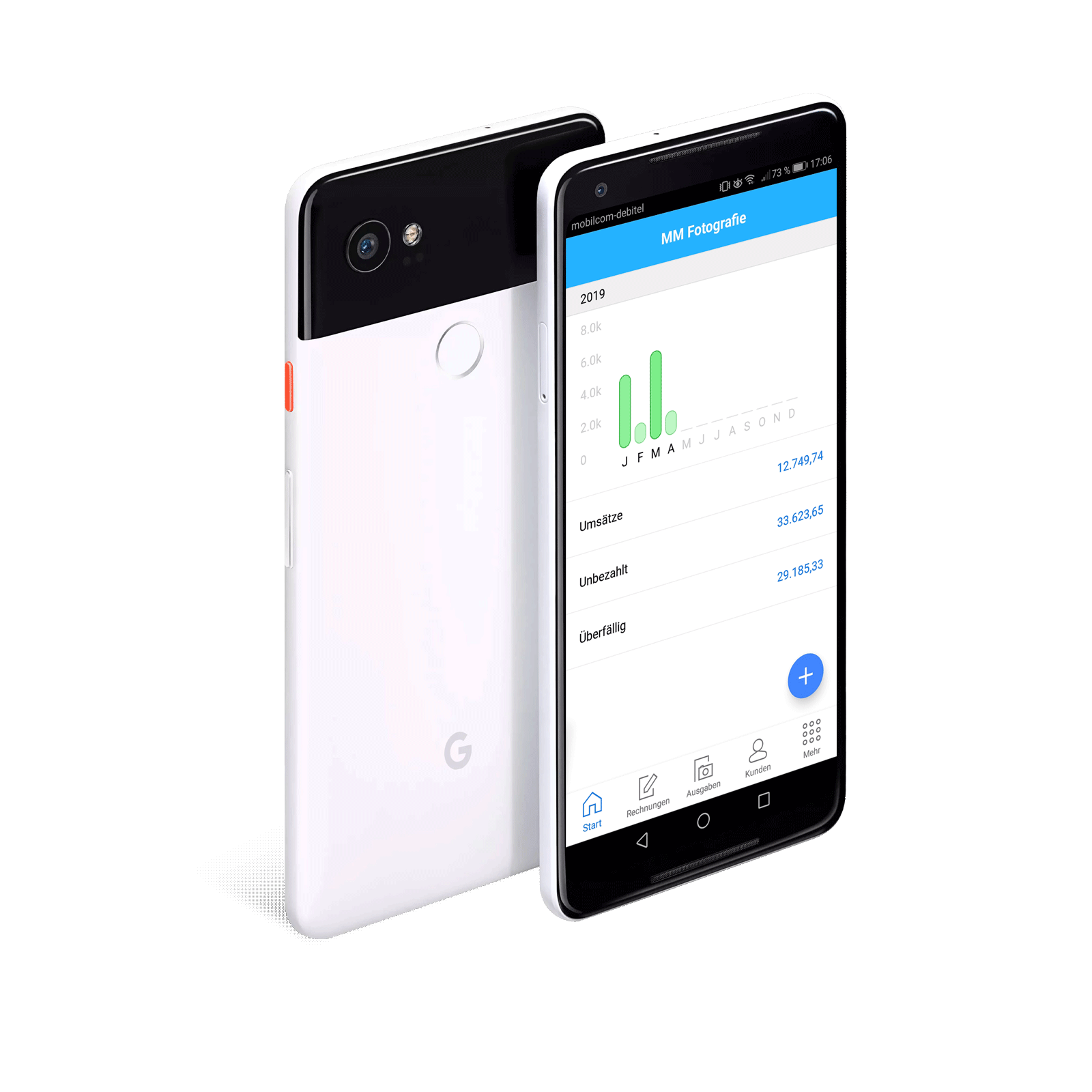 Ein Android Smartphone mit dem Debitoor Rechnungsprogramm