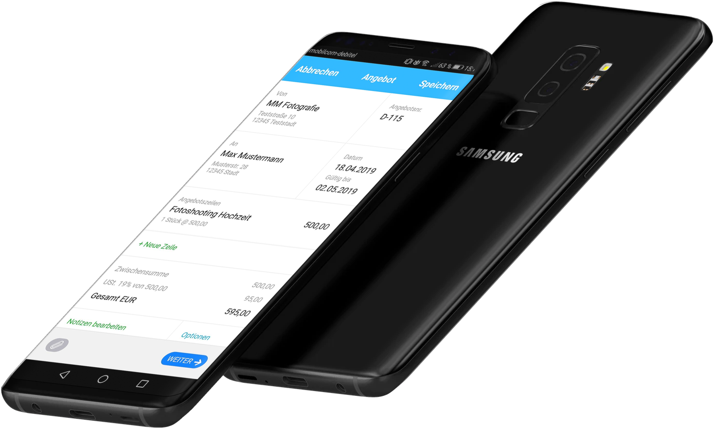 Ein Angebot wird mit der Debitoor App per Android Smartphone verschickt