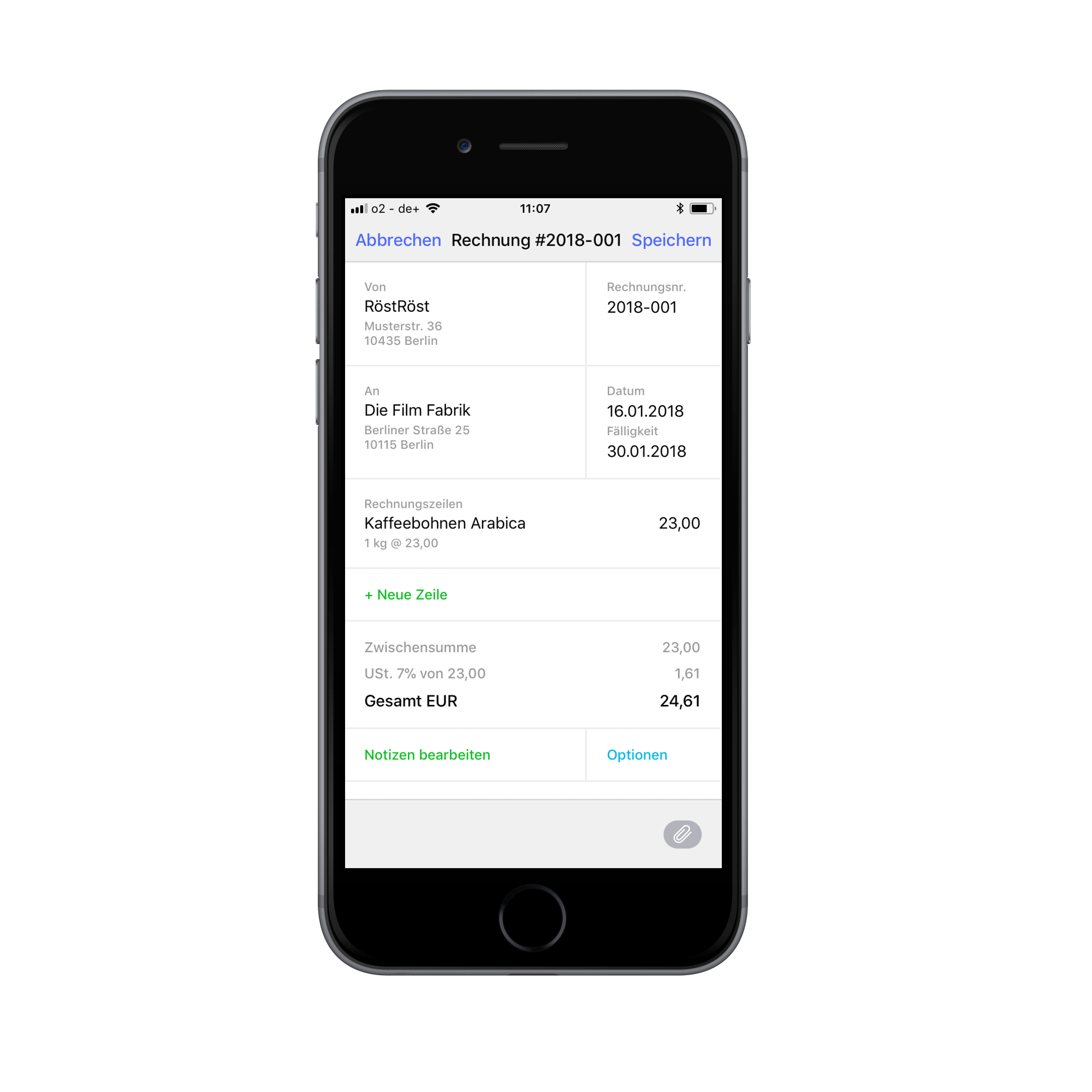 Mit der iPhone App des Debitoor Rechnungsprogramms kannst du mobil Rechnungen schreiben