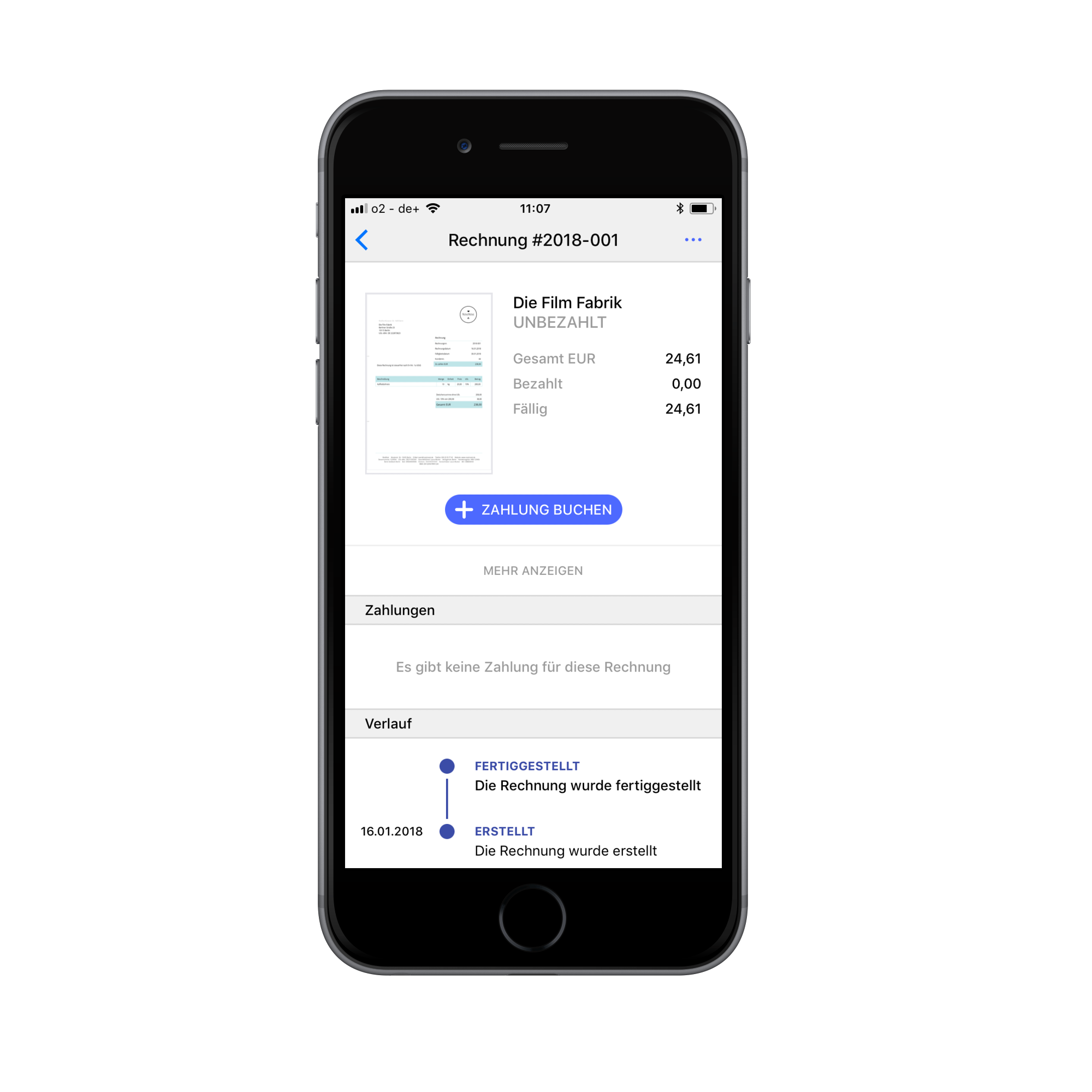 Mit der iOS App des Debitoor Rechnungsprogramms kannst du mobil Zahlungen buchen